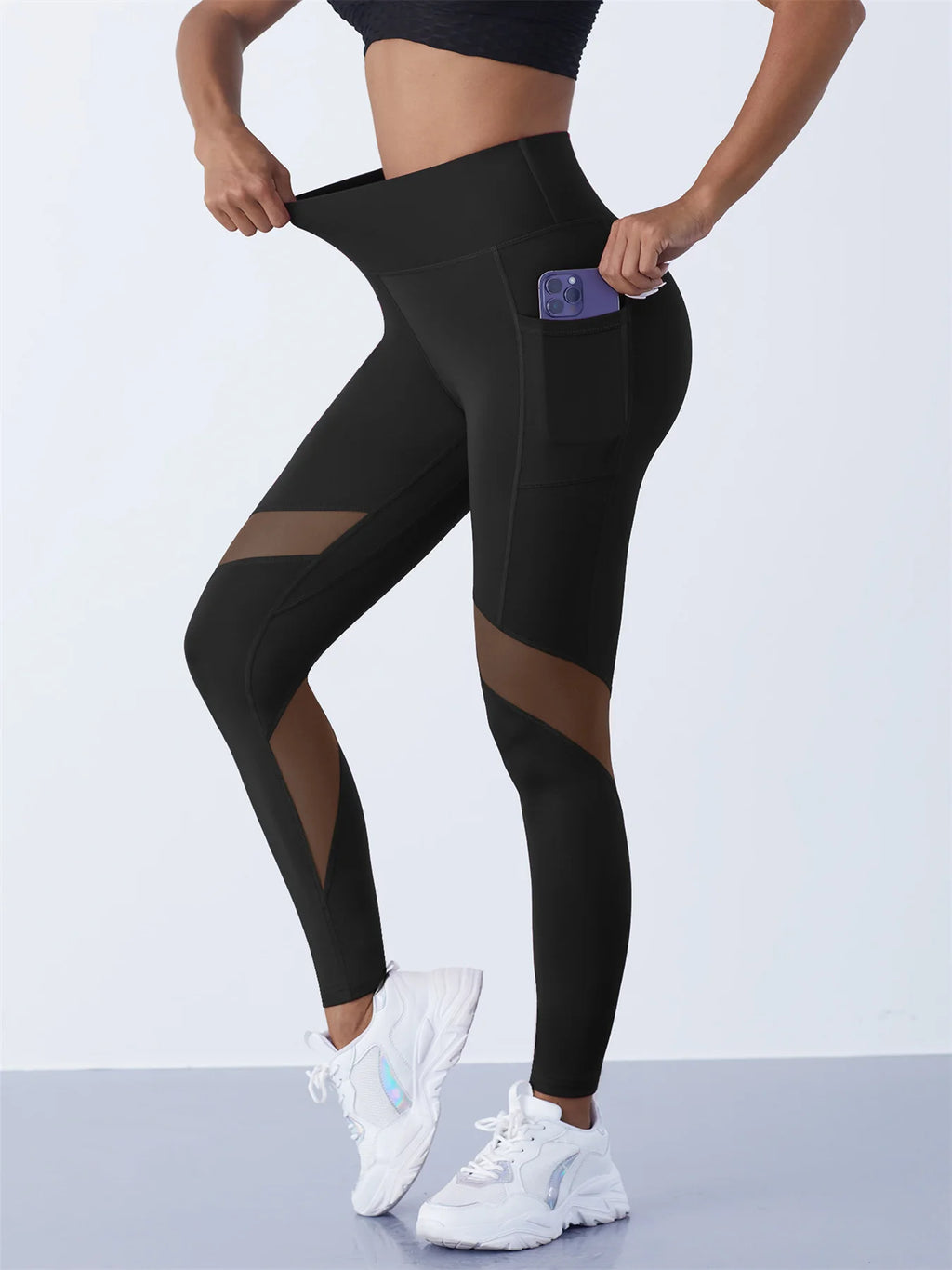 Women's Mesh Splicing Yoga Pants Shaping Leggings High Waist Tummy Control Lift
