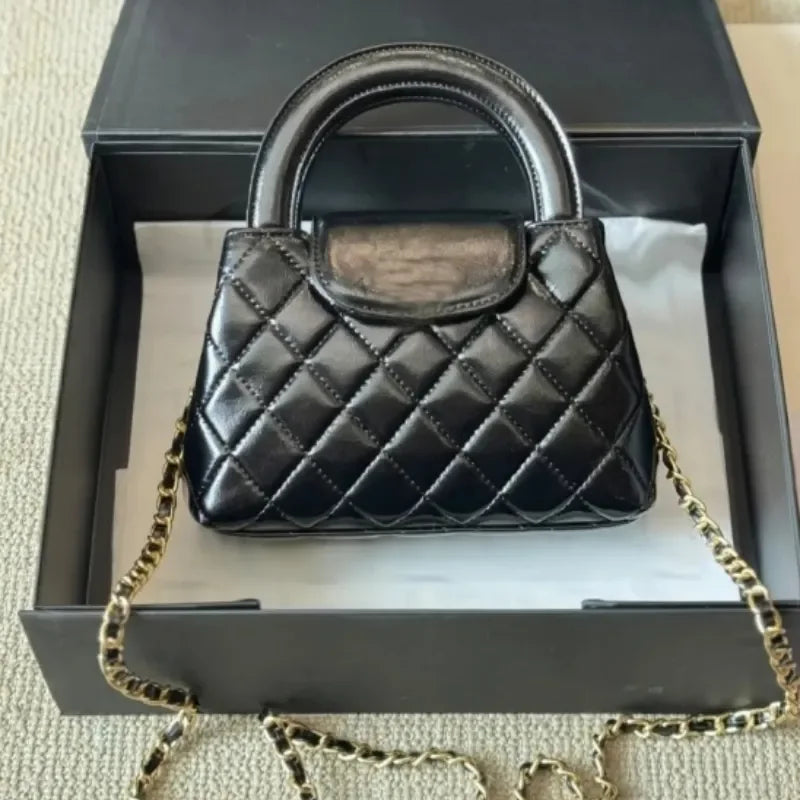 Veal k Leather Designer  Shoulder Bag Leather Ribbed Gold Hardware Metal Turn Lock
