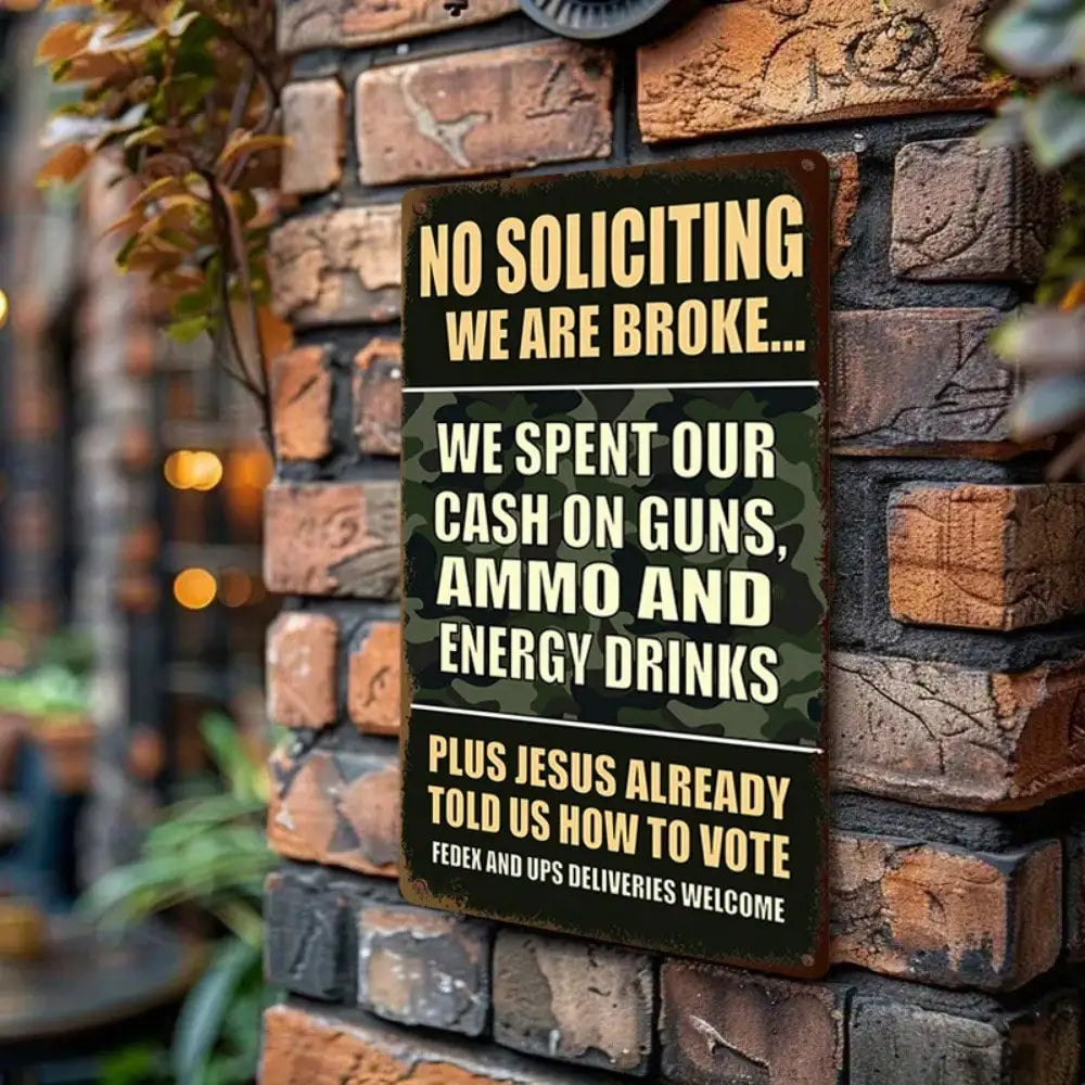1PC Tin Sign No Soliciting Warning - Humorous Anti-Solicitation For Home/Office, 8x12 Inches/20x30 Cm