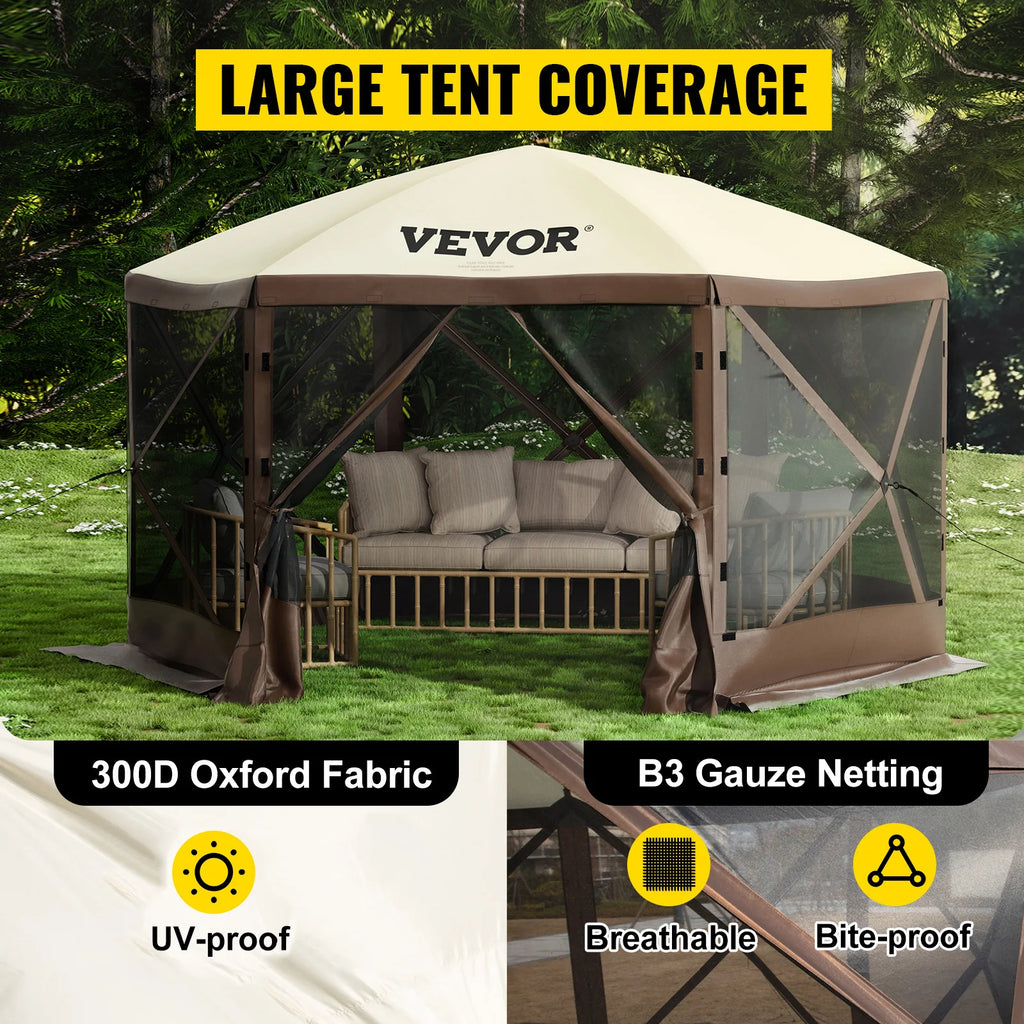 Pop-up Camping Gazebo Camping Canopy Shelter 6 Sided 12' x 12' / 10' x 10' Sun Shade Tents