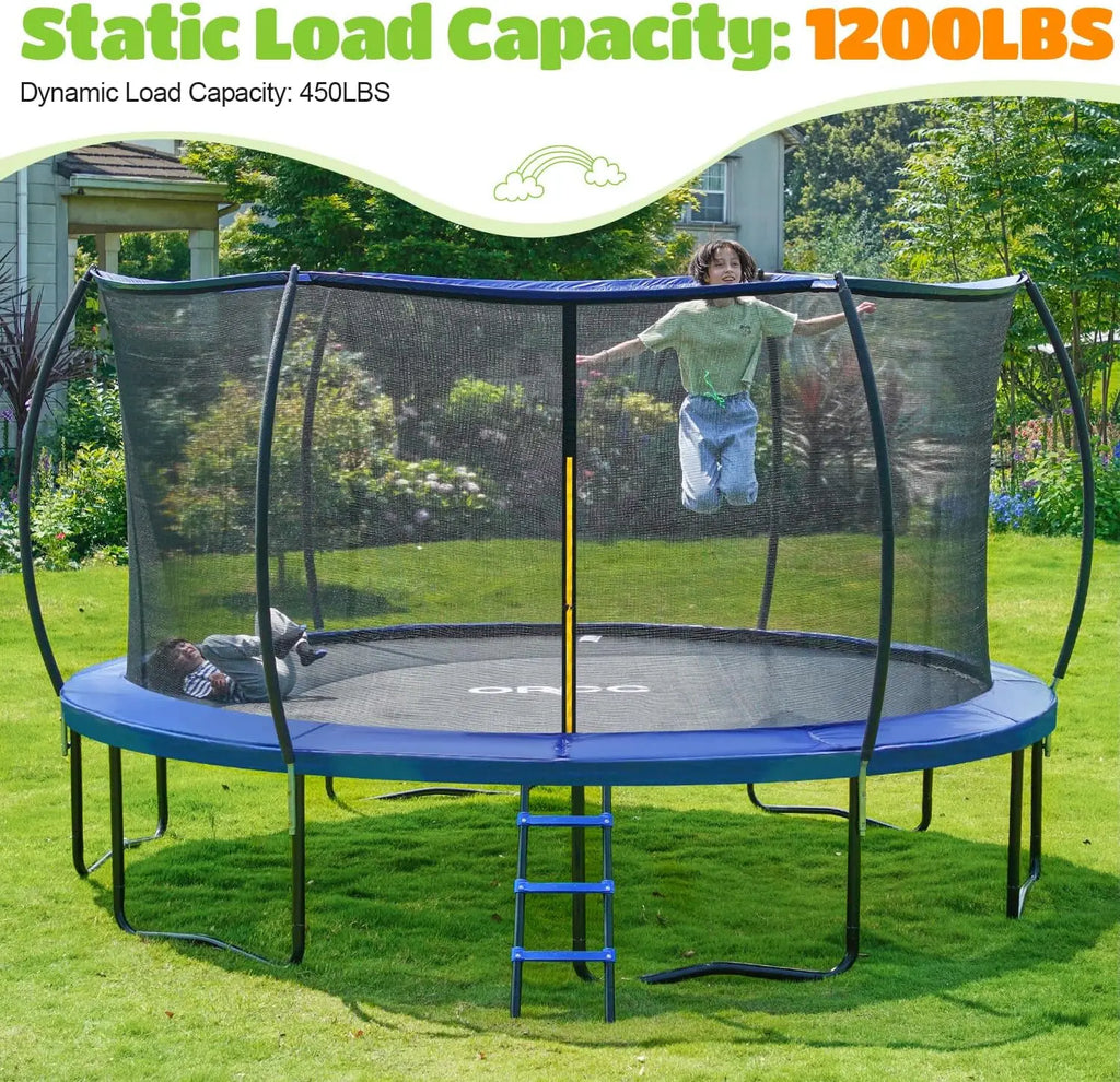 Trampoline, 1200LBS Weight Capacity Outdoor Trampoline 16 15 14 12 10 8FT Yard Trampolines for Kids Adults