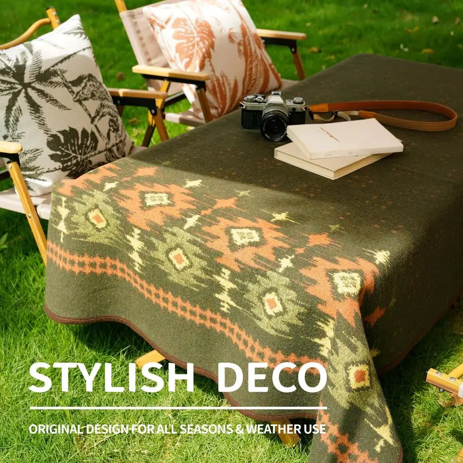 Merino Wool Blanket Warm Thick Washable Large Bed Couch Outdoor Camping Sleeping Throw, Myers Green 79x63