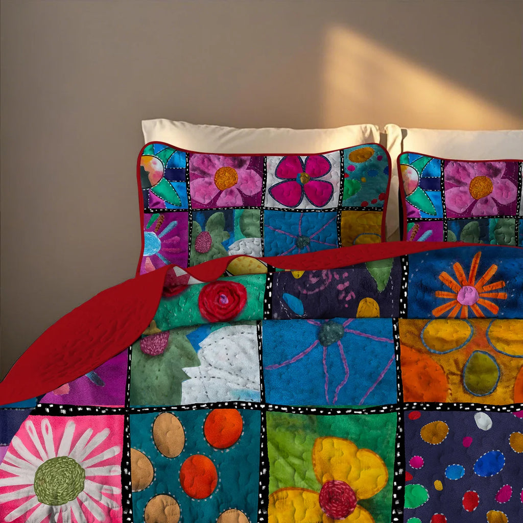 Floral Printed Quilt Set, Cal King, Durable, Breathable and Unique Summer Bedding Set, Including 1 Quilt, 1/2 Pillowcase