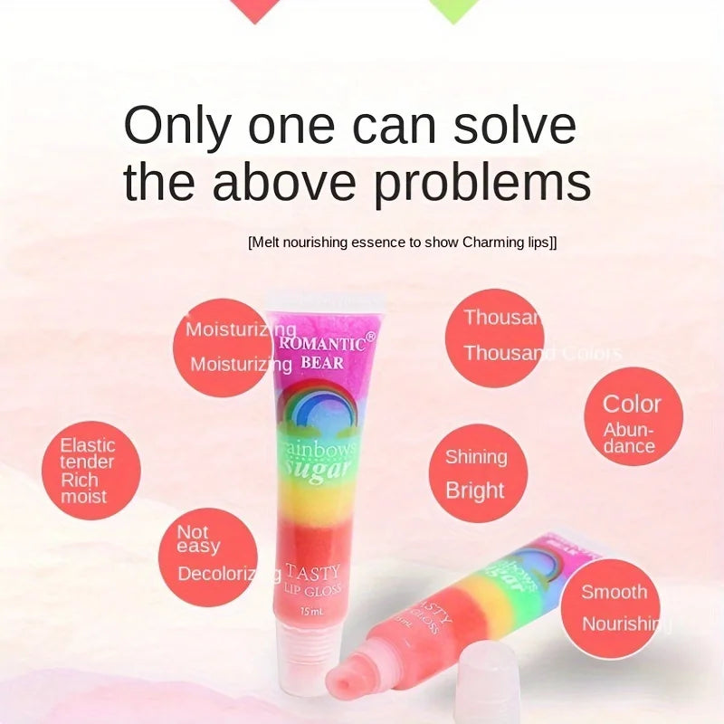 Rainbow Pearl Lip Gloss Glitter, Rainbow Jelly Lip Gloss, Sparkling Lips 15pc