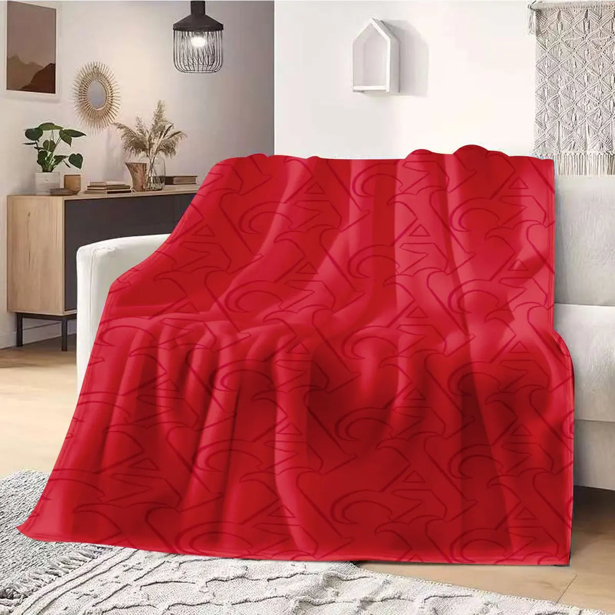 Red Jacquard Blanket Warm Texture for Camping Sofa Bed Travel