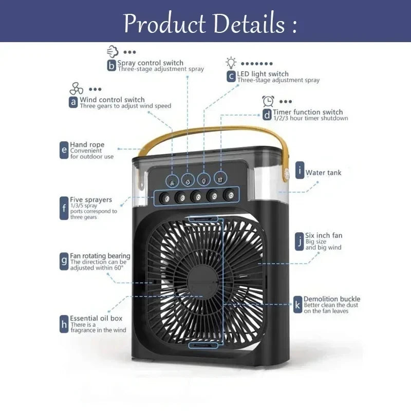 3 In 1 New Fan AIr Conditioner Household Small Air Cooler LED Night Light Portable Humidifier Air