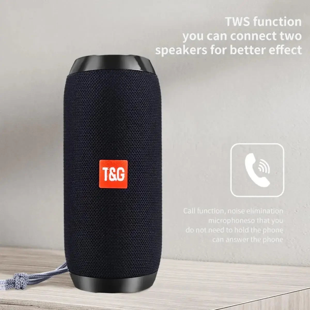 Portable Bluetooth Speaker, Wireless TWS Pairing IPX5Waterproof 1200mAh Battery TF FM Radio
