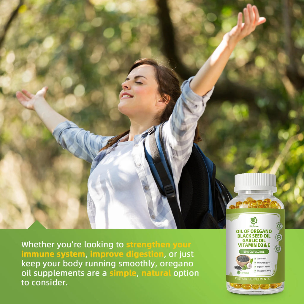 Oregano Oil Capsules with Black Seed Oil,Garlic Oil,Vitamin D3 E