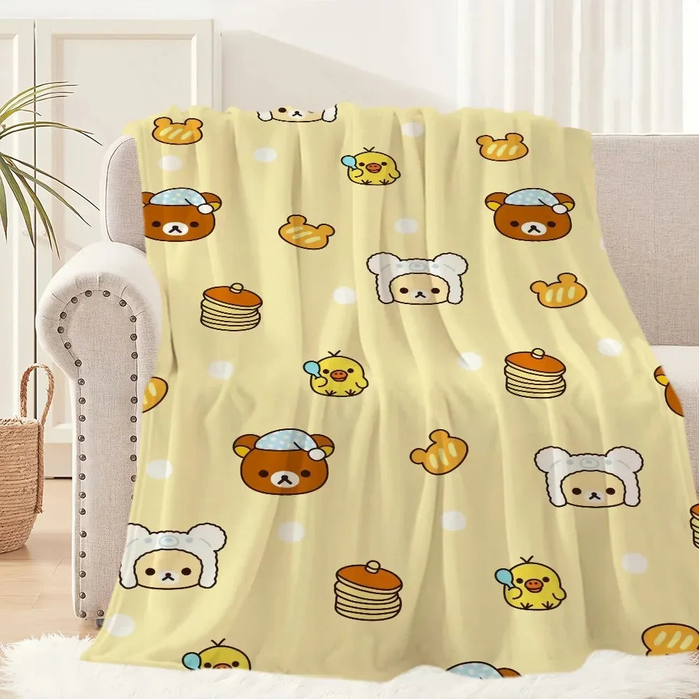 1PC Cute Rilakkuma Bear Blanket – Plush Warm Throw for Sofa Bedroom Office Travel