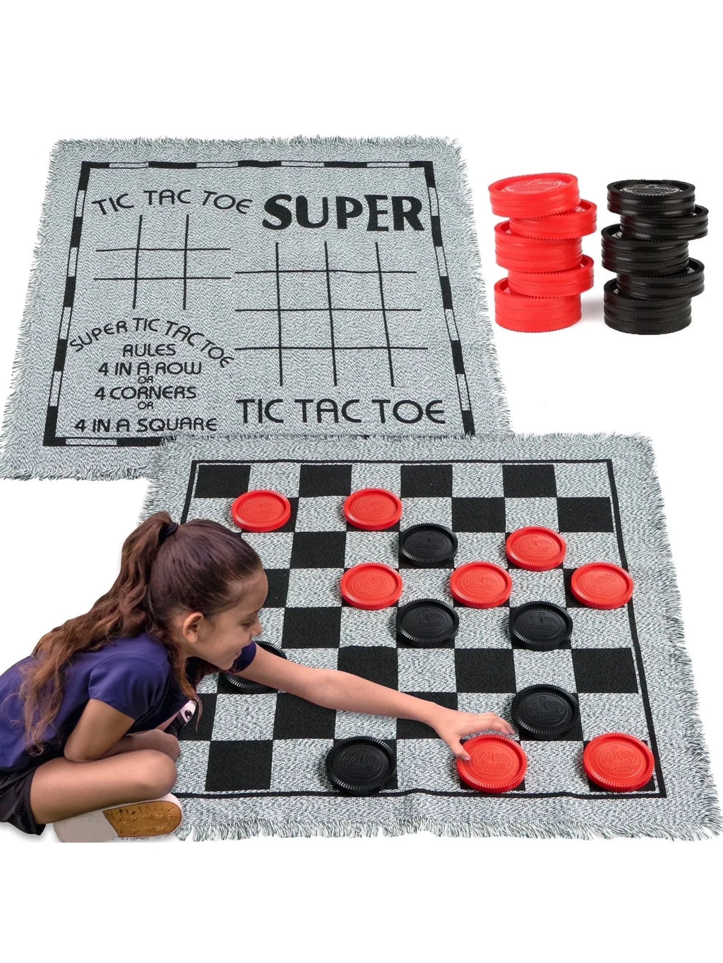 3-in-1 Vintage Giant Checkers Tic Tac Toe Game