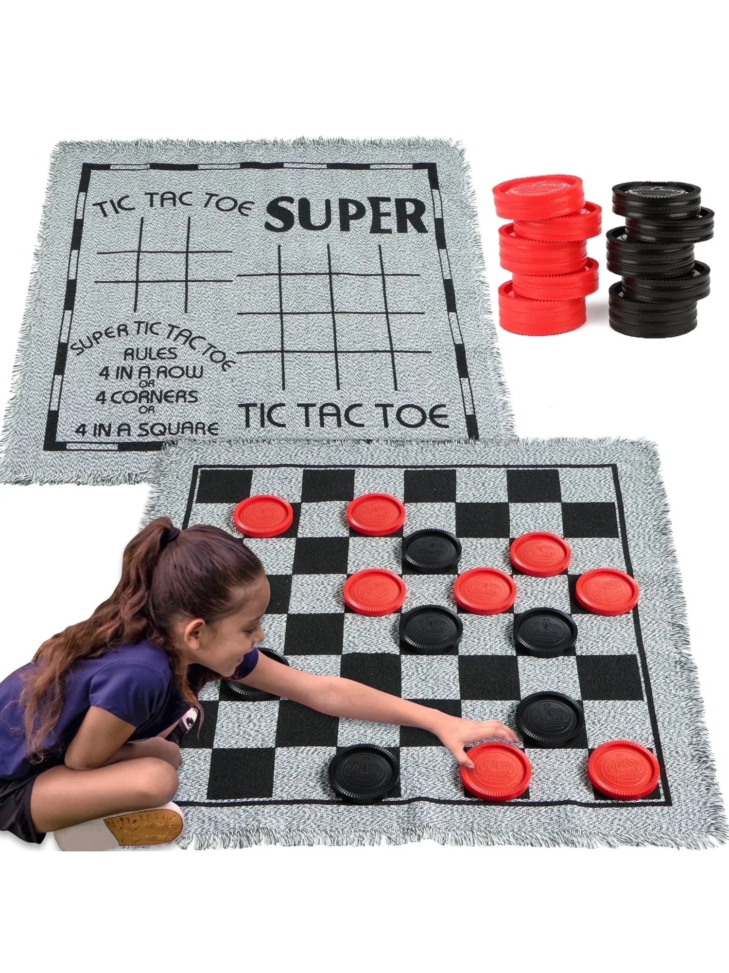 3-in-1 Vintage Giant Checkers Tic Tac Toe Game
