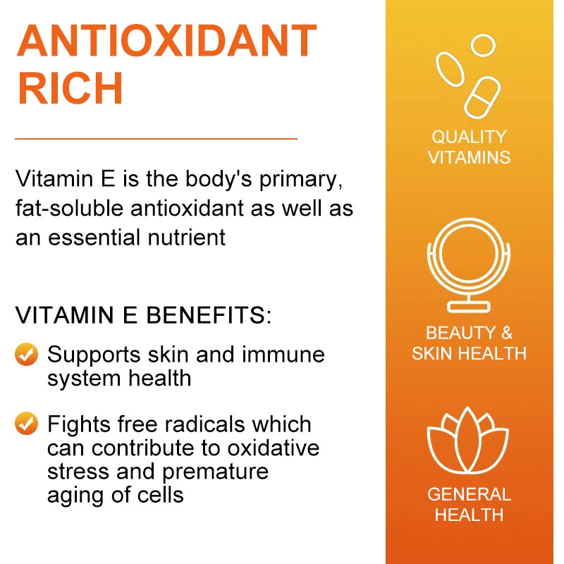 Vitamin E Capsules Helps Blood Birculation and Antioxidant &Brightens Skin Tone Daily Vitamin Supplement Beauty Health