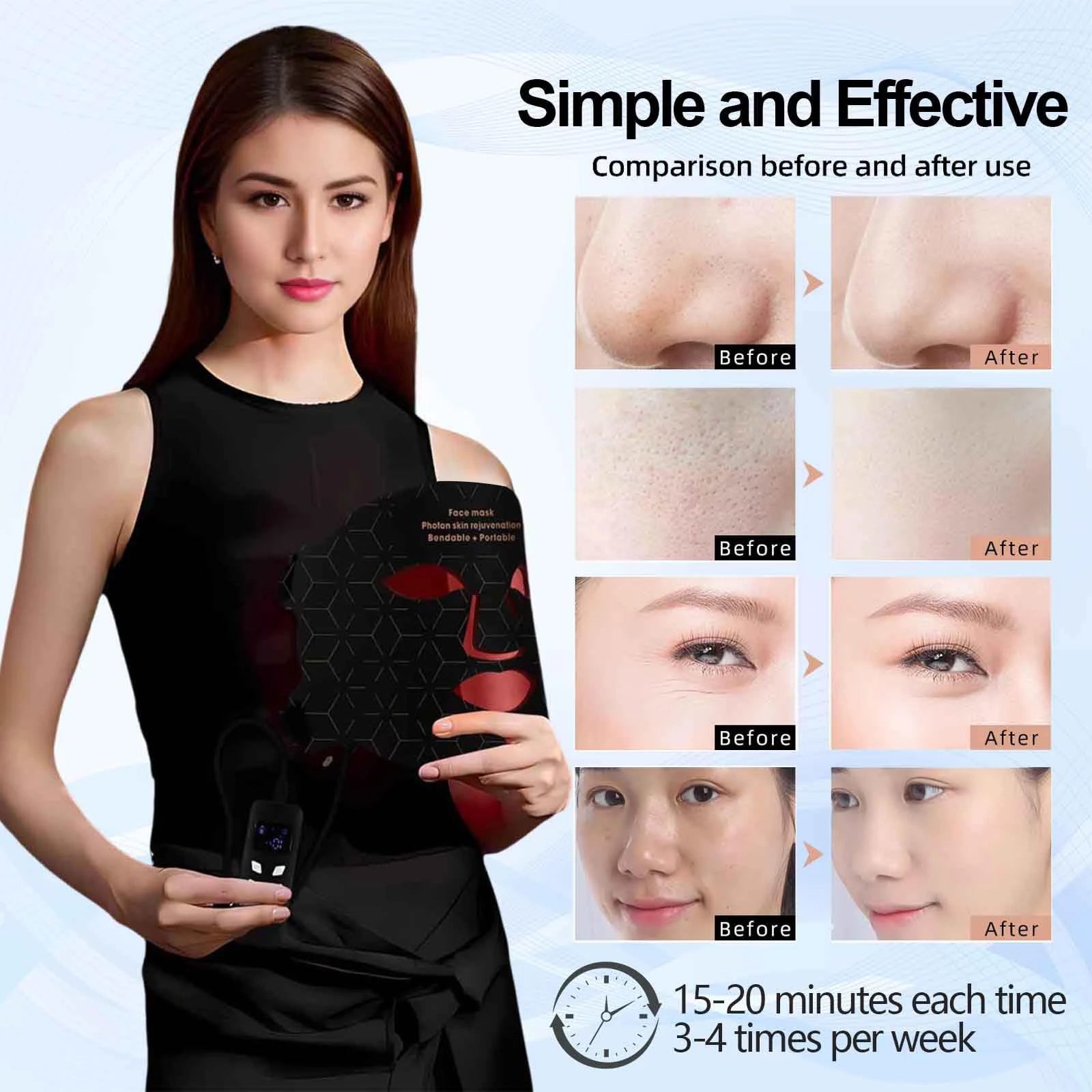 4 Modes Portable Led Face Mask Light Therapy for Anti-Aging Wrinkles Skin Rejuvenation