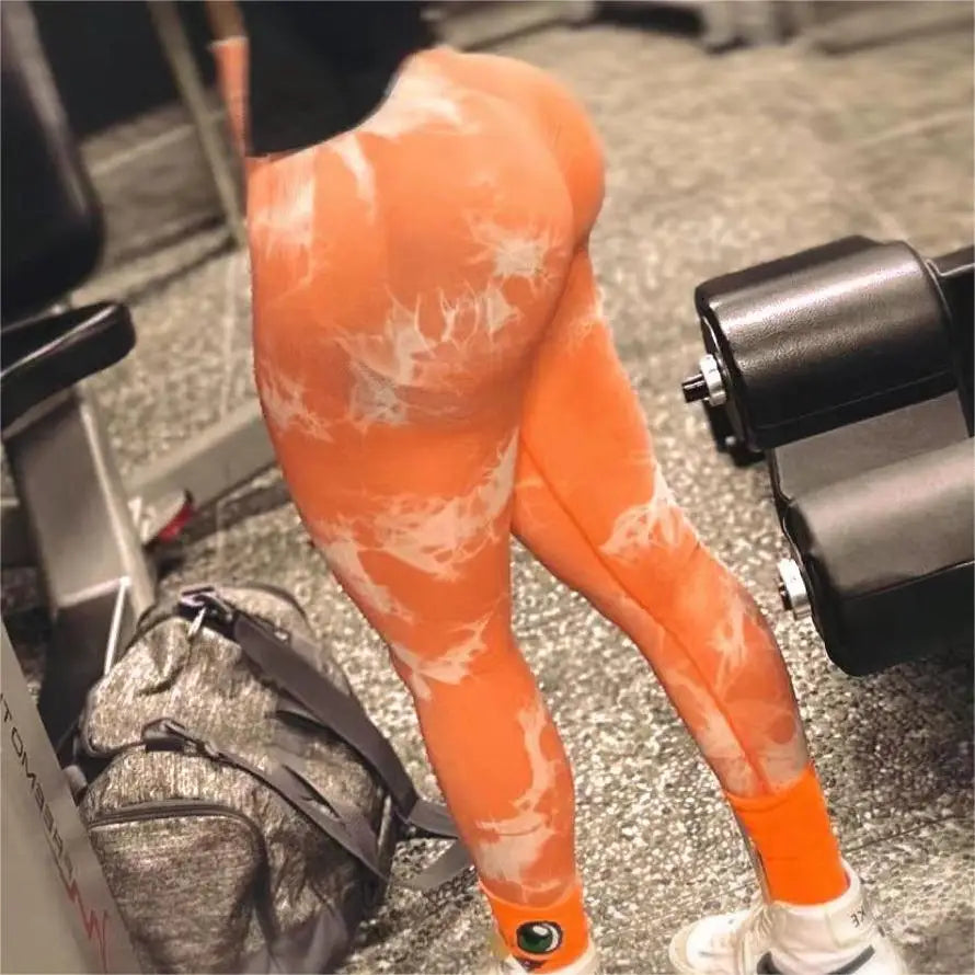 Women Athletic Tie Dye Gym Leggings Butt Lifting Workout Thick Elastic Yoga Pants