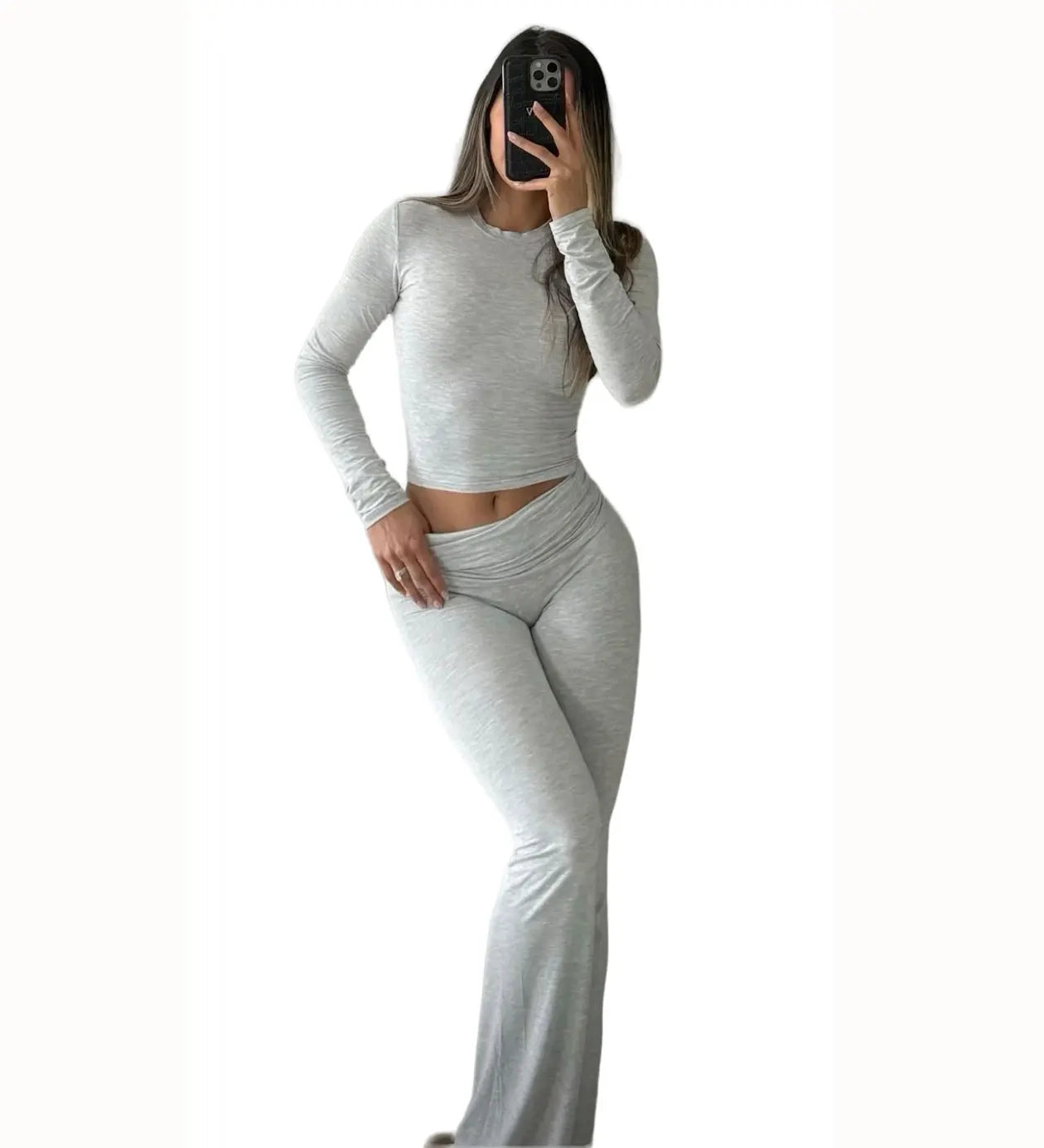 Women's Yoga Two-Piece Set Long-Sleeve Wide-Leg Activewear Set