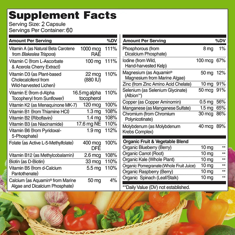 BEWORTHS Multivitamin Capsules with Vitamins & Minerals for Energy Brain Heart Skin Eye Health Immune Support