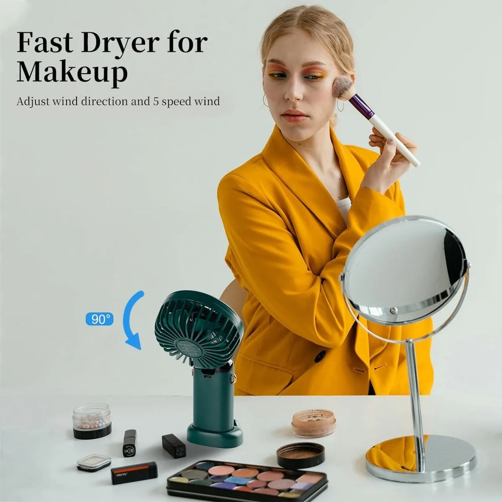 Upgraded Portable Handheld Fan 3200mAh 12H Battery Life 5 Speed Foldable with Stand Mini Fan