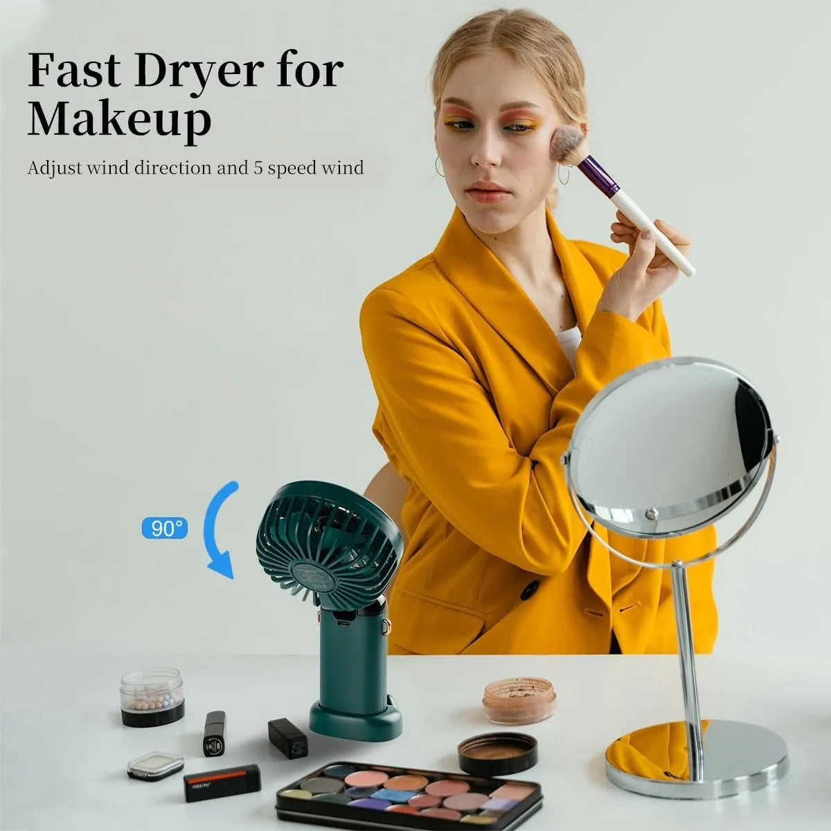 Upgraded Portable Handheld Fan 3200mAh 12H Battery Life 5 Speed Foldable with Stand Mini Fan