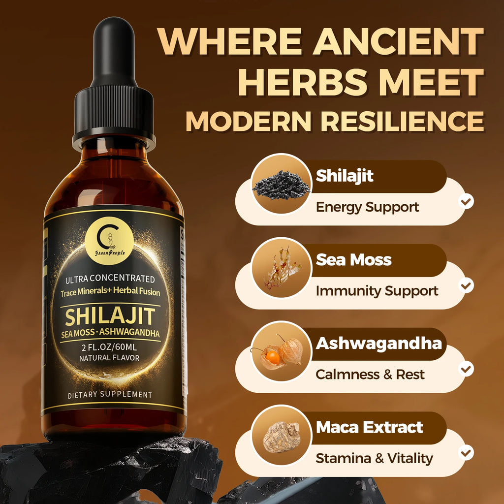 Shilajit Liquid Drops with Sea Moss, Ashwagandha, Maca, Moringa