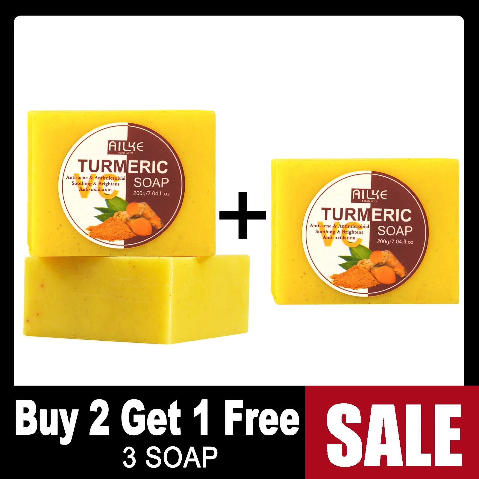 AILKE Natural Turmeric Soap for Face & Body & Hands