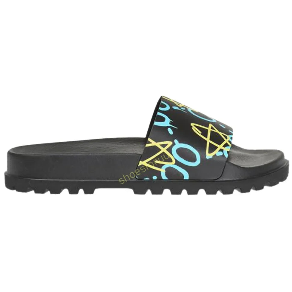 Designer Slippers Fashion Flat Slides Mens Womens claquettes Rubber Slide Sandal Black White Blooms Floral Flat Gear