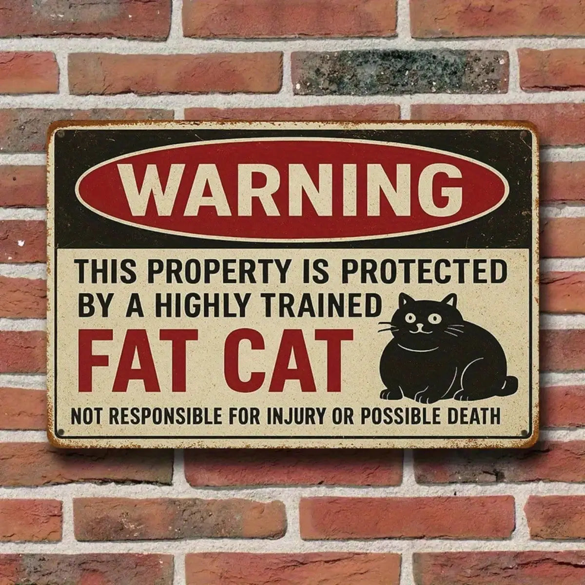 1PC Tin Sign Humorous Warning Protected By Fat Cat - Home/Office Decor, Retro Design, 8x12 Inches / 20x30 Cm