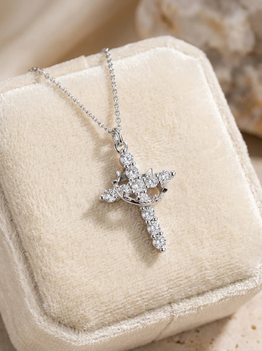 Light Luxury Pave Zircon Cross Necklace | Gold/Silver Dual-Tone | Unique Versatile Daily Jewelry