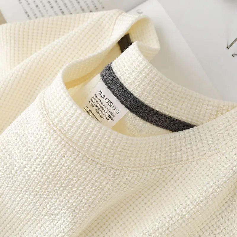 Waffle Round Neck Short Sleeve T-Shirt Comfortable Breathable Short-Sleeved Top for Casual Wear