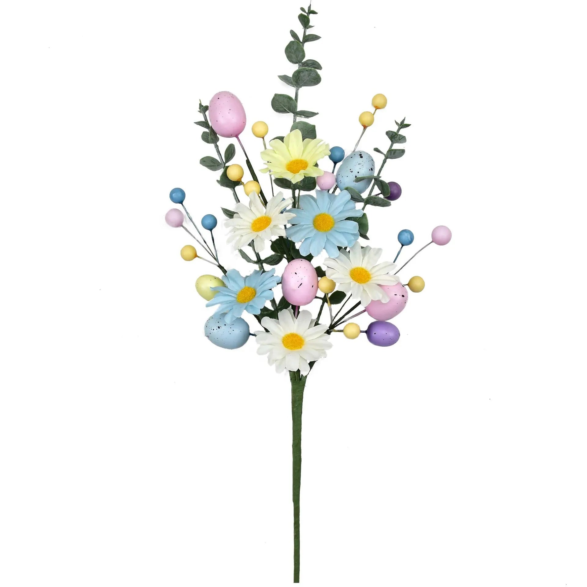 Pastel Easter Artificial Flower Bouquet - Plastic Faux Floral Arrangement with Eggs and Berries