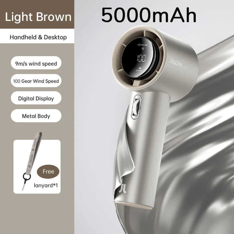 JISULIFE Mini Portable Hand Fan, 100 Wind Speeds, 5000mAh USB Battery Rechargeable, LED Digital Display