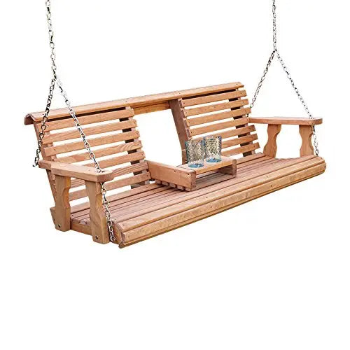 Console Porch Swing, Outdoor Patio Garden, Treated Pine White Stain 5ft Hanging Chains, Custom