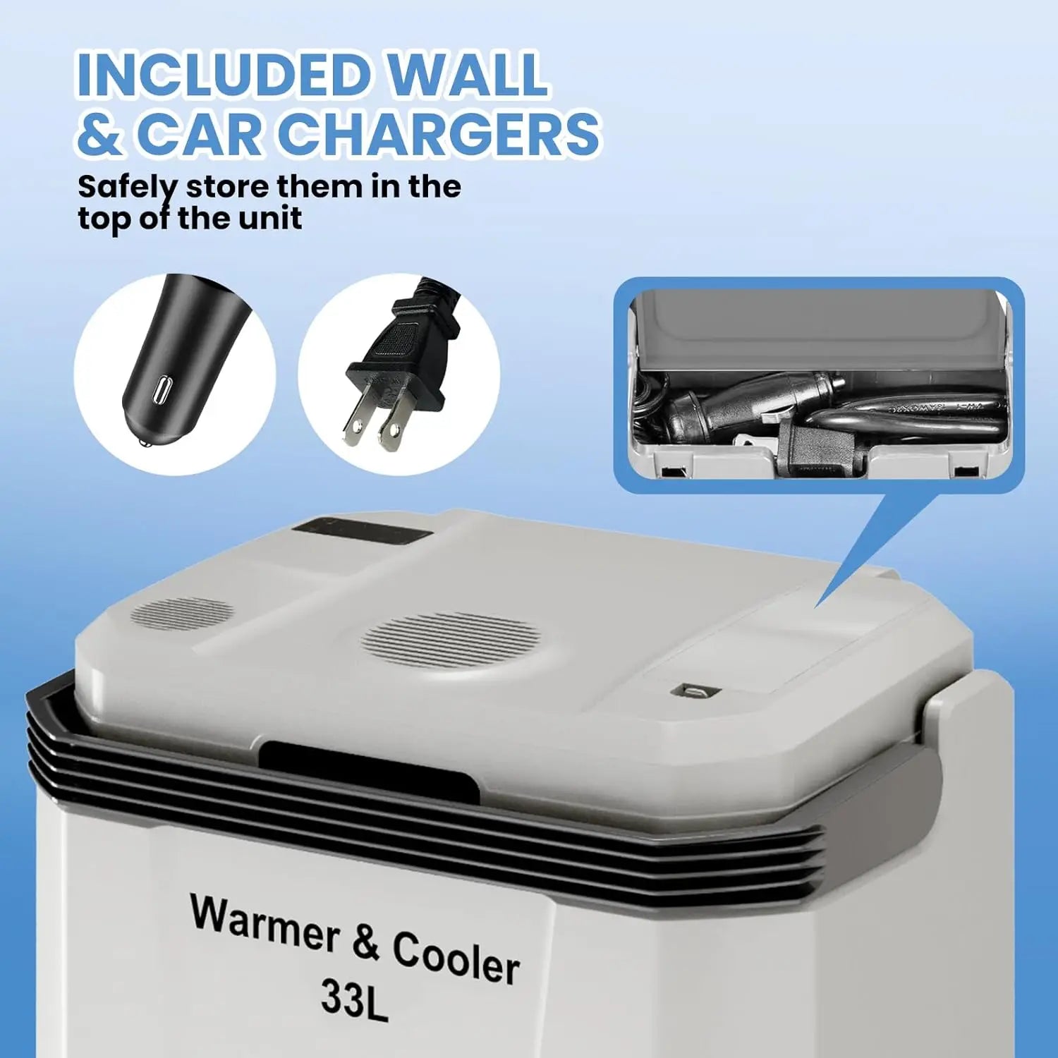 35 QT (33 L) Electric Cooler and Warmer Portable 12V Car Fridge/Freezer with Auto-Lock Handle 110V AC Home Power Cord