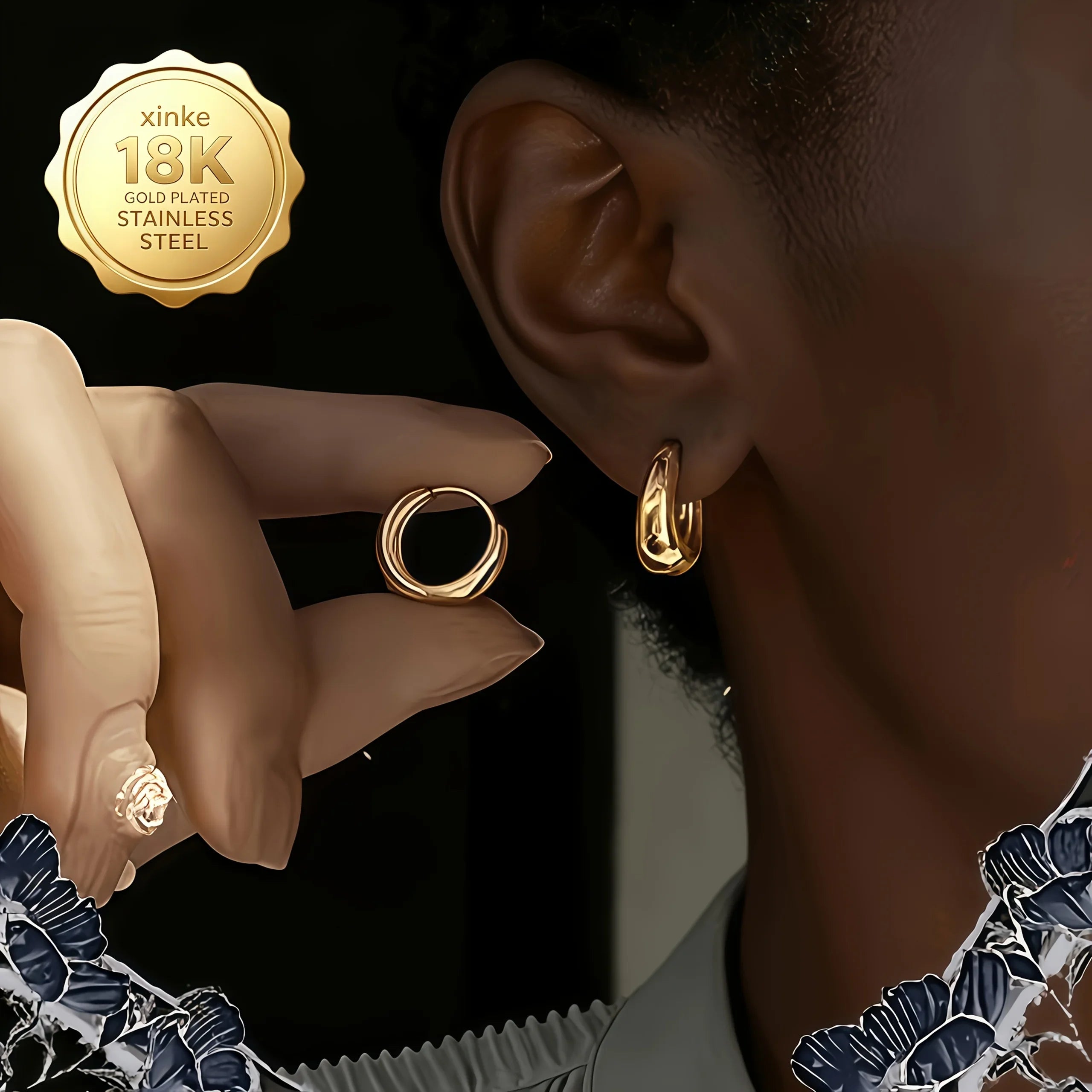 316 Stainless Steel Earrings - 18K Golden Plated - Anti-Oxidation - Hypoallergenic Elegant And Exquisite Earrings - Versatile