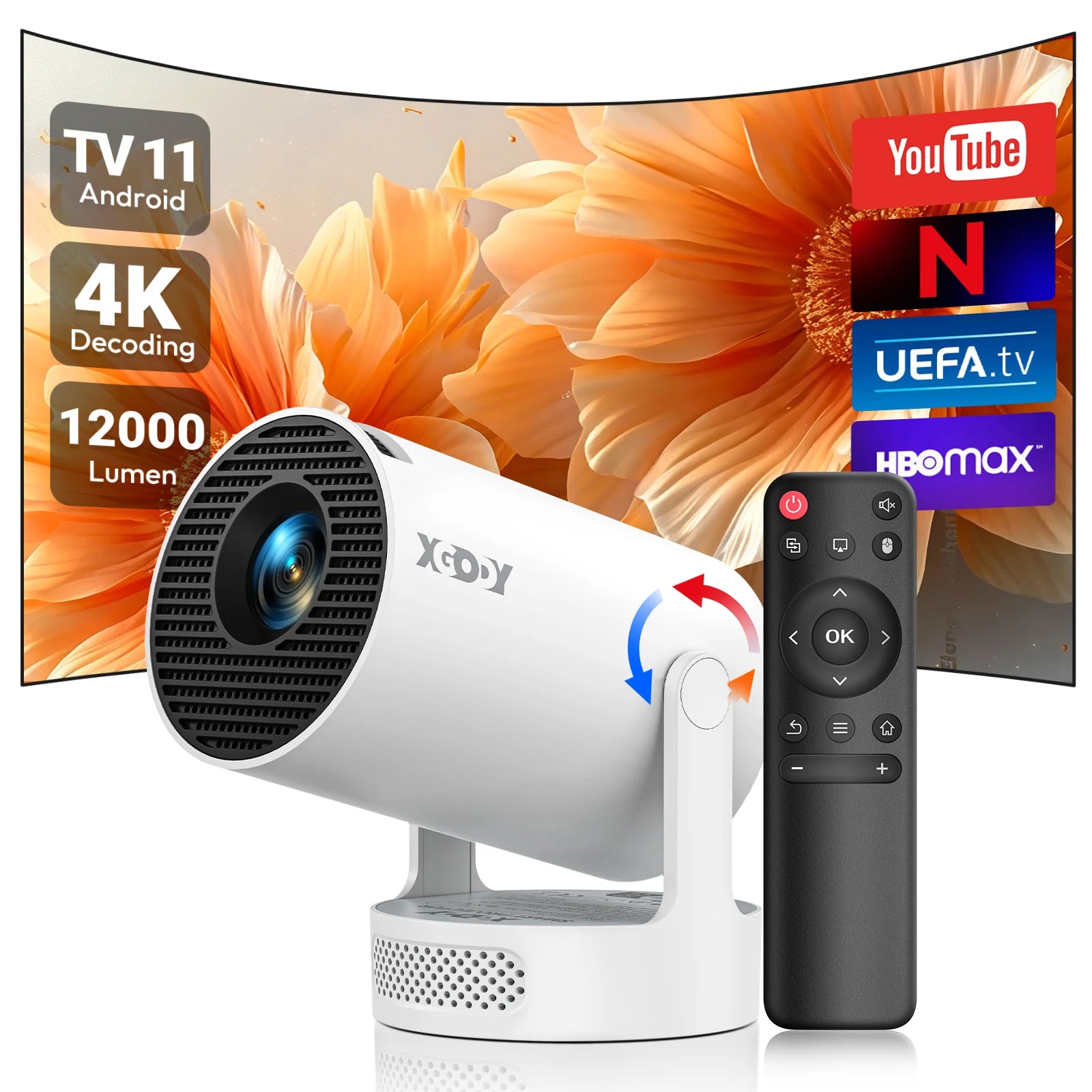LED Projector with 12000 Lumen Brightness, WiFi 6 Bluetooth 5.0 Portable Home Theater System
