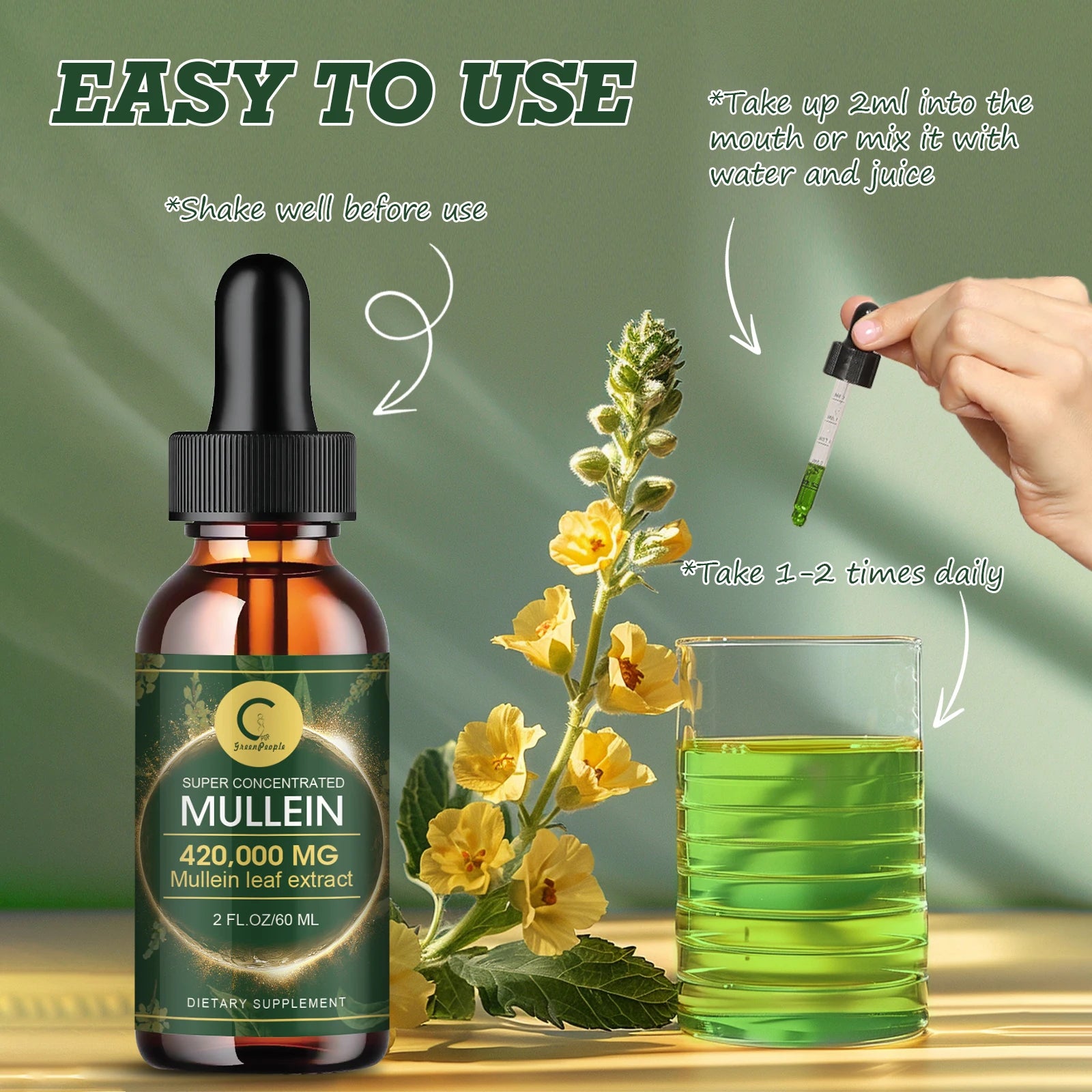 Mullein Drops for Lungs - Mullein Leaf Extract for Lung Detox & Cleanse, Support for Respiratory,