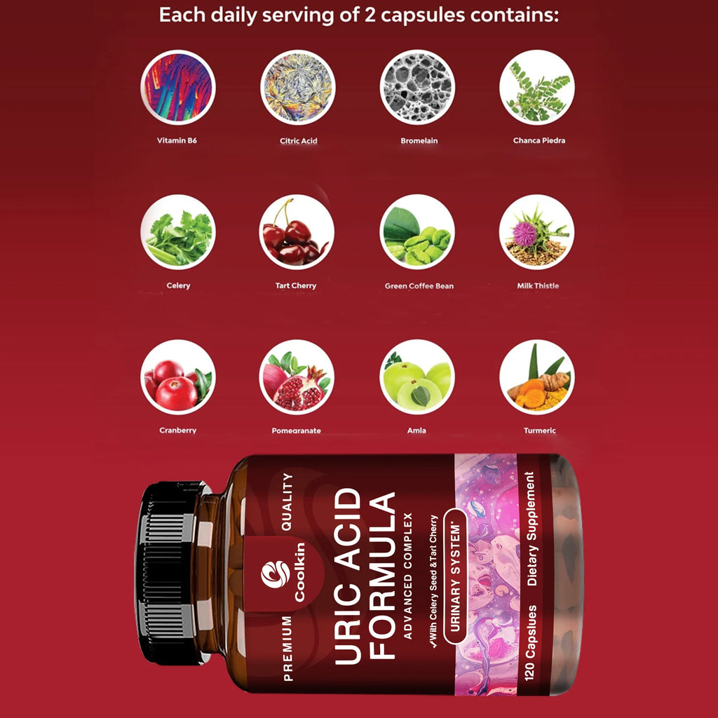 Uric Acid Cleanse Formula - with Celery Seed - Kidney Cleansing, Joint and Muscle Health - 120 Capsules